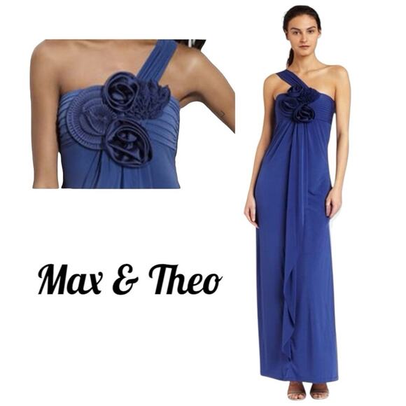 Max and Cleo Evening Gown Size 8 Rosette One Shoulder Cadet - Picture 2 of 9